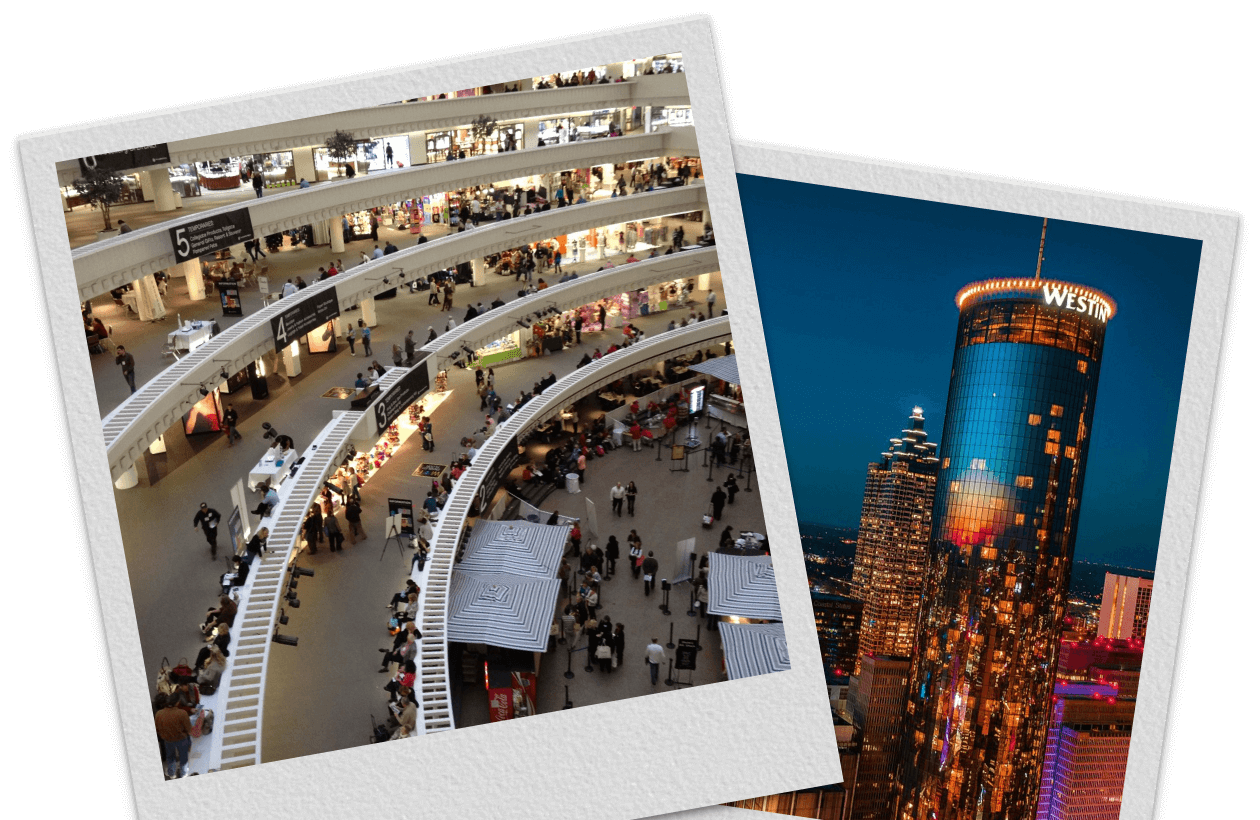 Polaroid photos of Americasmart interior and downtown Atlanta